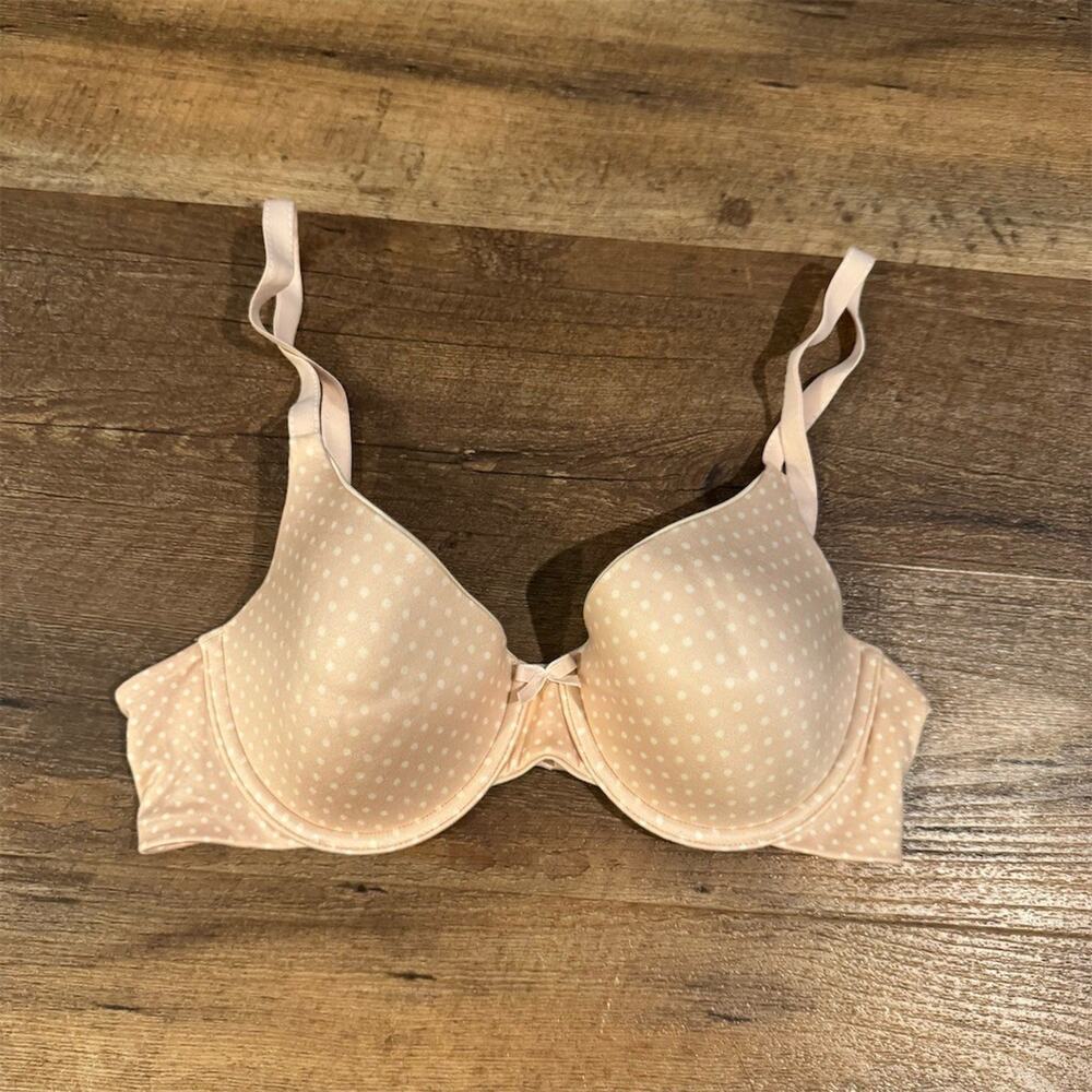 Maidenform Comfort Devotion T-Shirt Bra Size 36C Blush Pink Polka Dot Bow